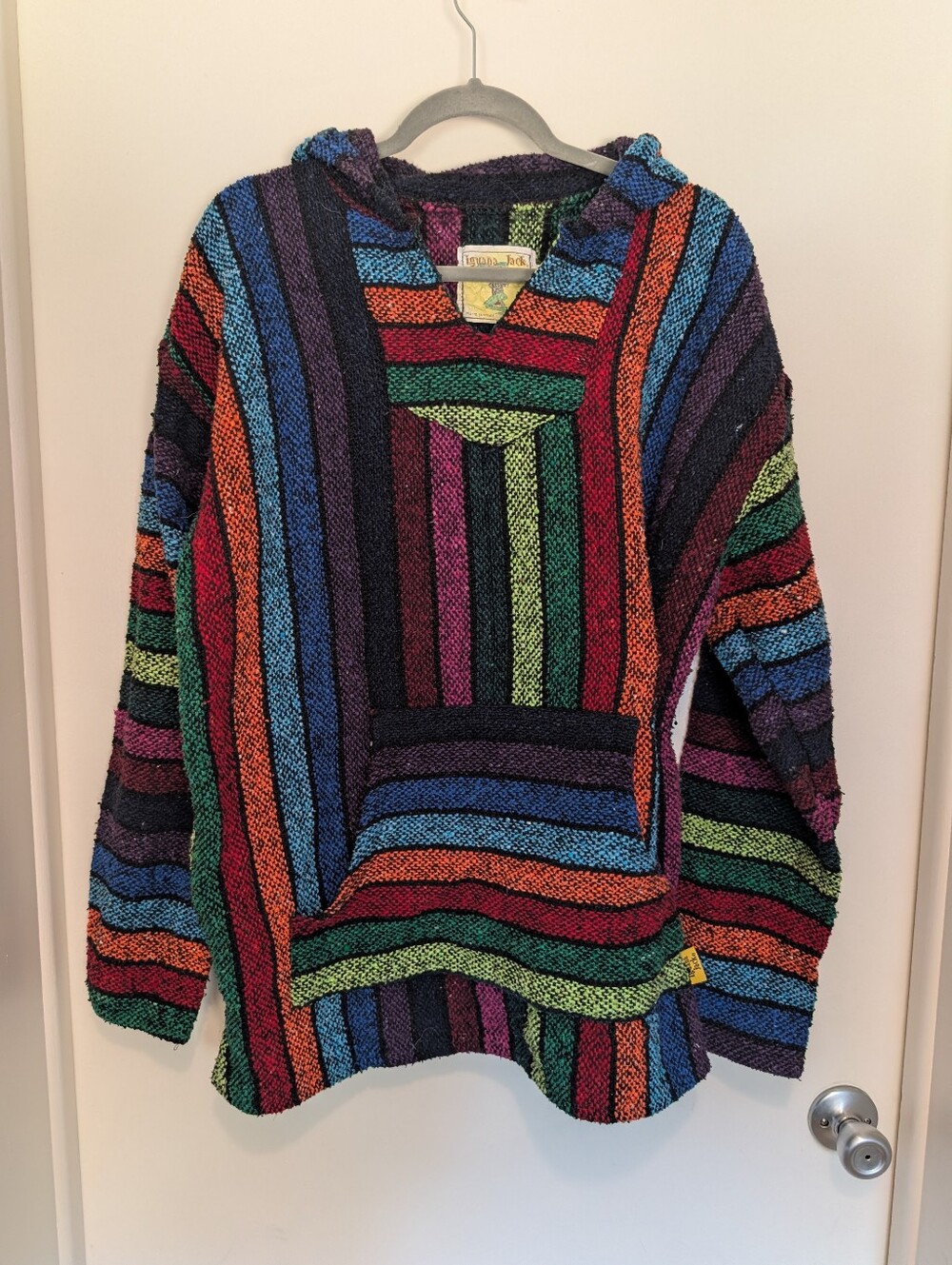 Iguana Jack Rainbow Colored Hoodie - Baja Sweater/Drug Rug, Like New!